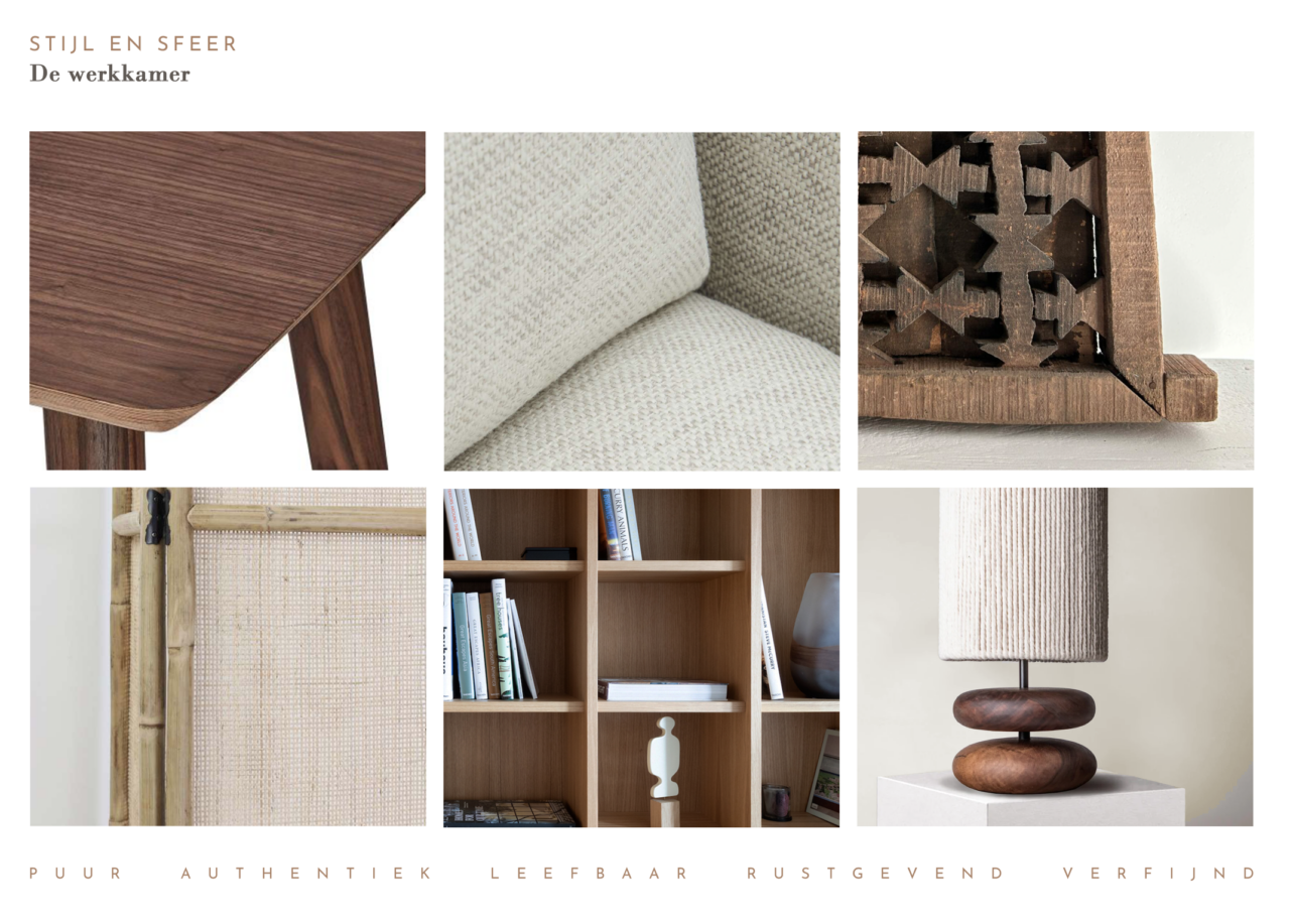 Moodboard van de stijl en sfeer van de werkkamer